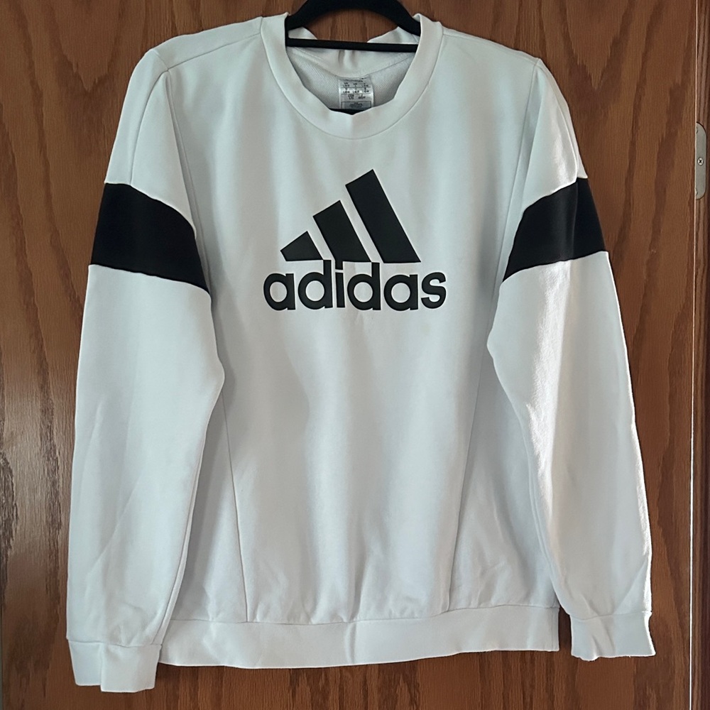 Adidas Women's White and Black Crewneck Sweater
